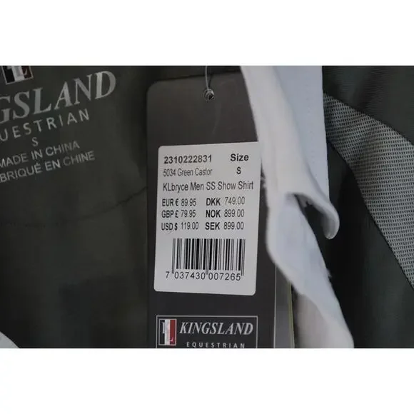 Kingsland Equestrian Short Sleeve Show Shirt Men’s Small Olive/White NWT